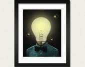 Fireflies 8x10 Art Print - Light Bulb Night Bowtie