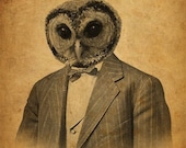 Owl in a Suit Portrait Wood Block Print