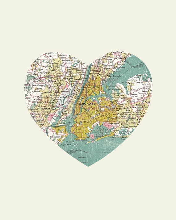 New York Art City Heart Map - 8x10 Art Print