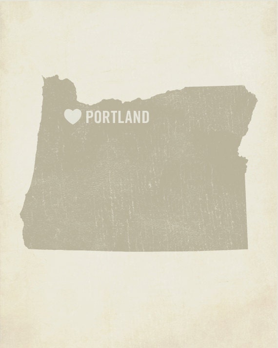 I Love Portland Wood Block Art Print - Oregon City State Heart