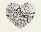 Nashville Tennessee Art City Heart Map - Wood Block Art Print
