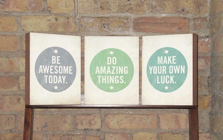 Set of (3) Be Awesome Today, Make Your own Luck, Do Amazing Things - Wood Block Art Prints