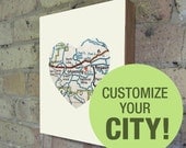 Customized City Map Heart - Wood Block