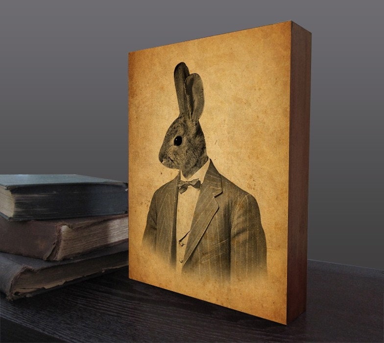 Rabbit in a Suit Portrait - Wood Block Print