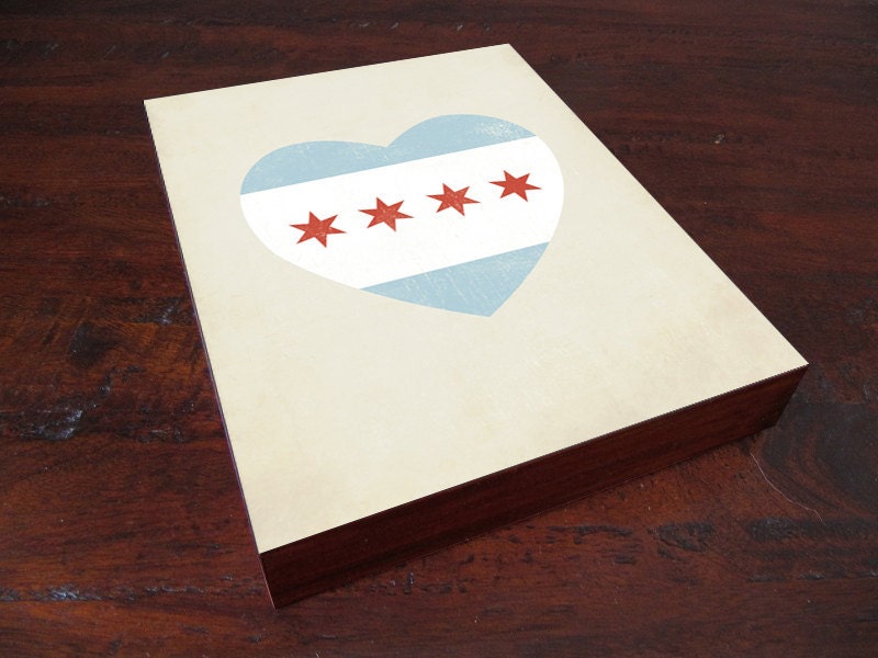 Chicago Flag Heart - Wood Block Art Print
