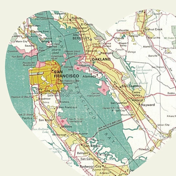 San Francisco California Art City Heart Map -  Art Print