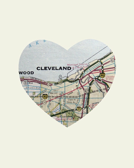 Cleveland Ohio City Heart Map - 8x10 Art Print