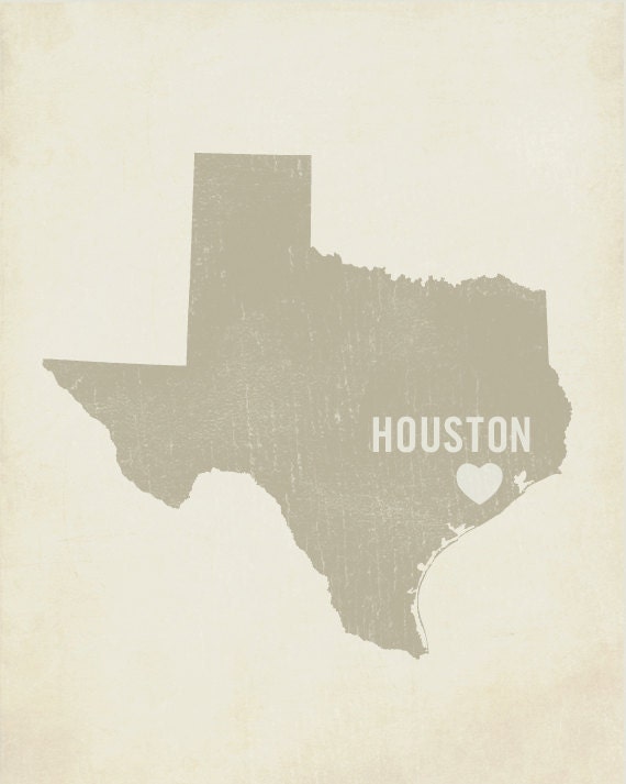 I Love Houston Wood Block Art Print - Texas City State Heart