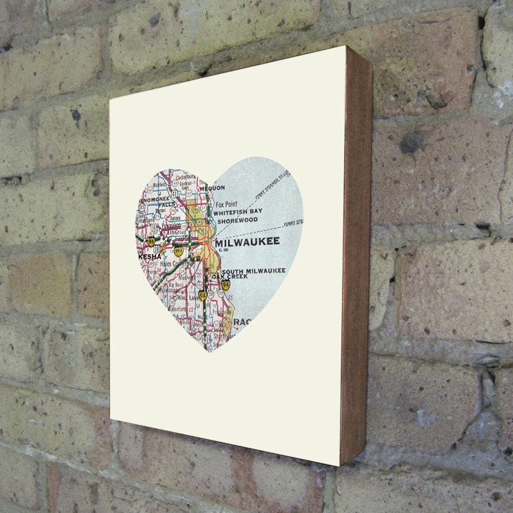 Milwaukee Art City Heart Map - Wood Block Art Print