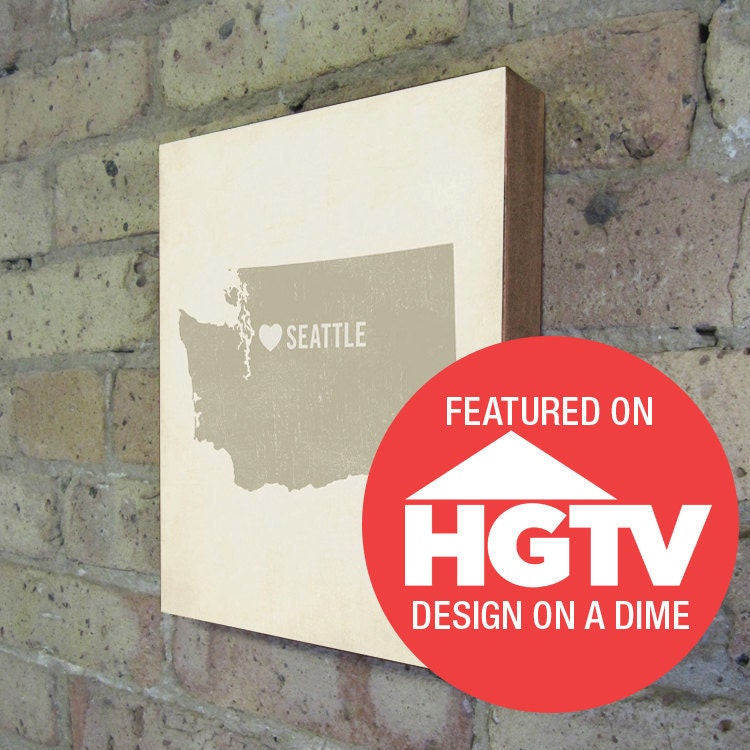 I Love Seattle 8x10 Wood Block Art Print - Featured on HGTV Design on a Dime