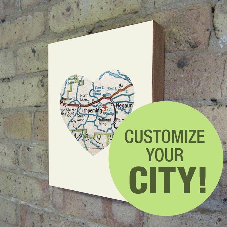 Customized City Map Heart - Wood Block