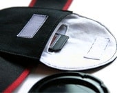Camera Lens Cap Holder with Memory Card Pocket  - holds up to 84mm - Choose Custom Fabrics - Made to Order