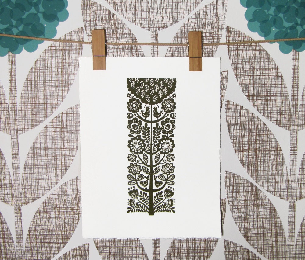 The Olive Tree - handprinted silk screen