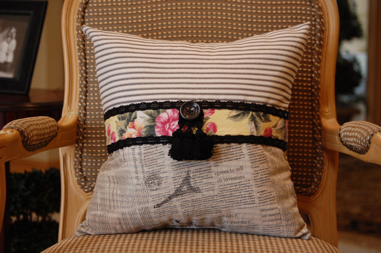 Vintage Floral Barkcloth small square pillow