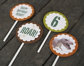 Personalized Dinosaur Cupcake Toppers - Set of 12