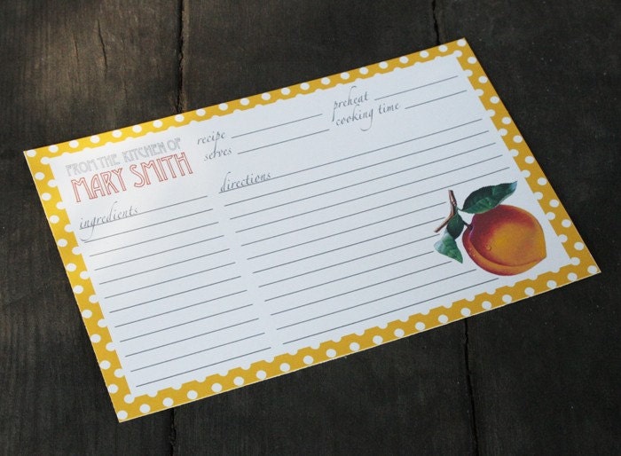 Personalized Peach Recipe Cards -Set of 12