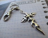 Cross Key Chain  - Christian Key Chain - Biker Key Chain - Unisex - Flaming Cross - Swivel Clip