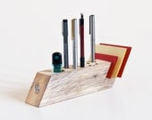 Desk Organizer Salvaged Wood Pen Holder Modern Office Organisation FELIX