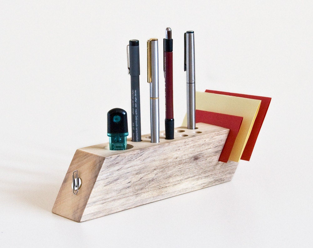 Desk Organizer Salvaged Wood Pen Holder Modern Office Organisation FELIX