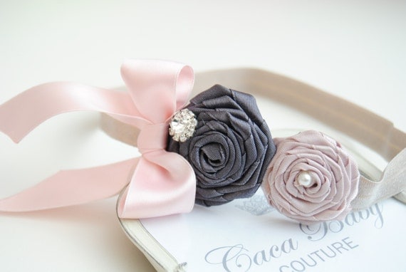 Pastel  Colored Flowers with Elastic Hadband and Rhinestone