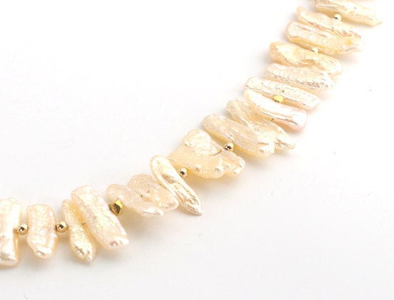 Stick Pearl Choker Cream Stick Pearls and Gold