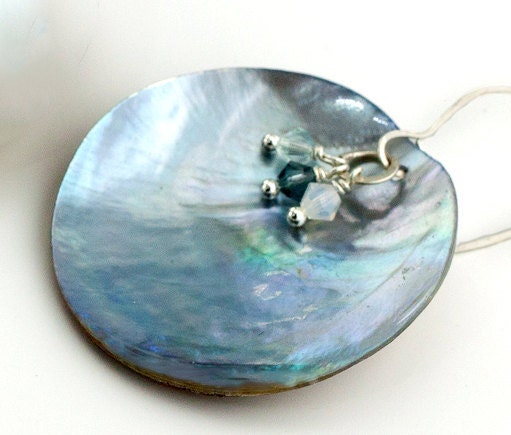 Blue Shell Earrings with Swarovski Crystal Accents