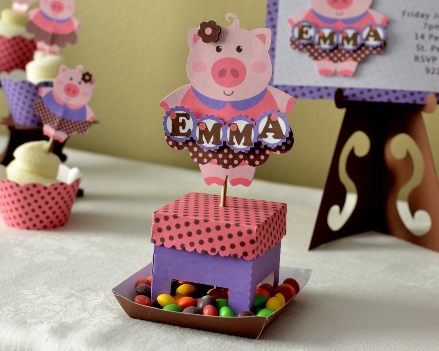 Pig Birthday, Farm Birthday, Barnyard Birthday, Farm Theme Party, Boy Birthday Party Decoration - Centerpiece Candy Dispenser 3-D - CUSTOM