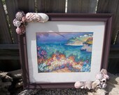 Hand Painted Beach Violet Purple Frame with all natural Sea Shells, Barnacles, and other Sea Treasures