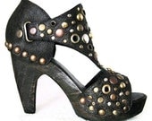 Handmade Black Clog Shoe Mixed Stud Wood High Heel Mad Maxine CUSTOM ORDER Karen Kell Collection