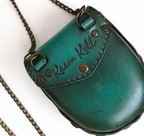SALE Small Molded Leather Folk Style Tooling in  Dark Teal Turquoise Bag Karen Kell Collection