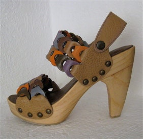 SALE Platform Clog Shoe Orange and Lilac Link by Karen Kell Collection