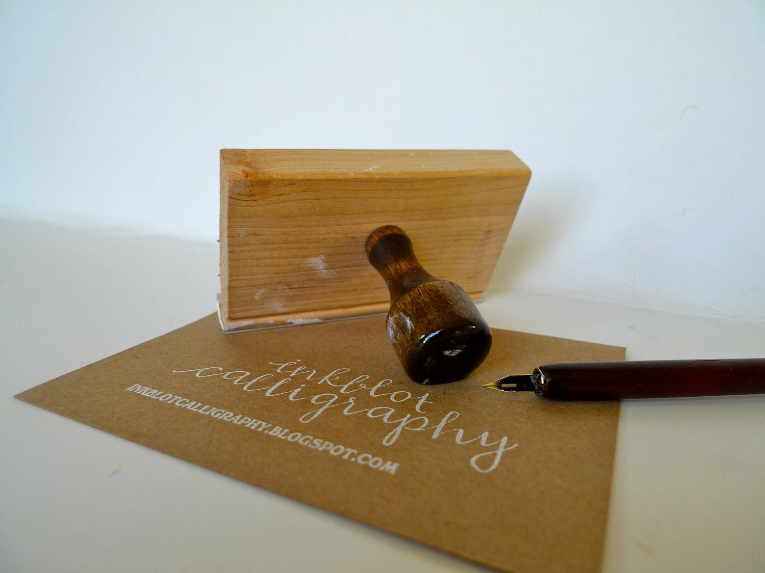 Custom Calligraphy Address Stamp - Wooden handle