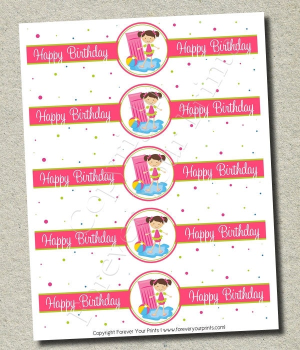 Pool Party Water Bottle Wraps - Party Favor - You Print Il_170x135