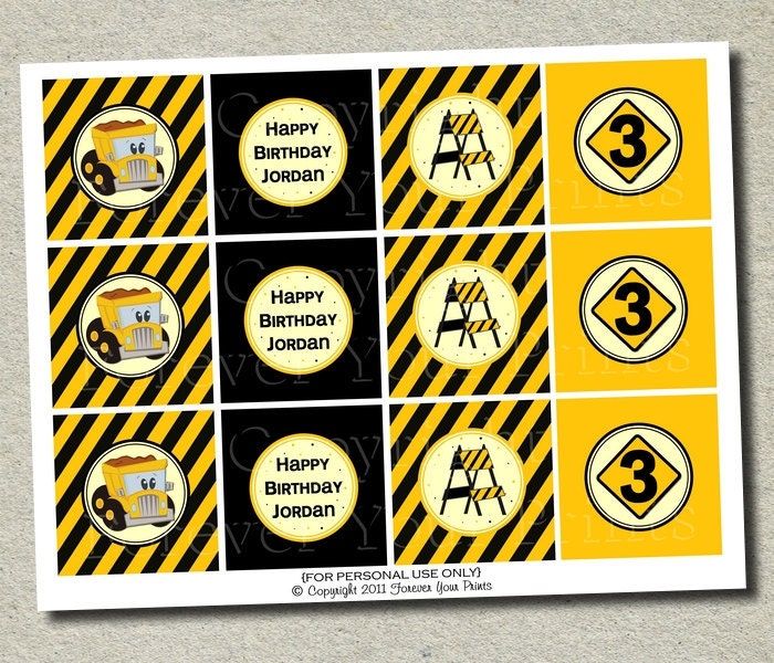Construction Cupcake Toppers - Party Circles - DIY You Print - 4 DESIGNS Il_570xn