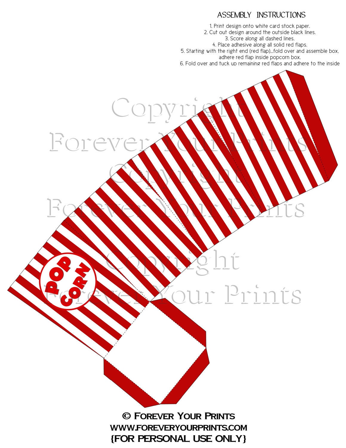 Printable Carnival Circus Popcorn Box -  Party Favors - INSTANT DOWNLOAD