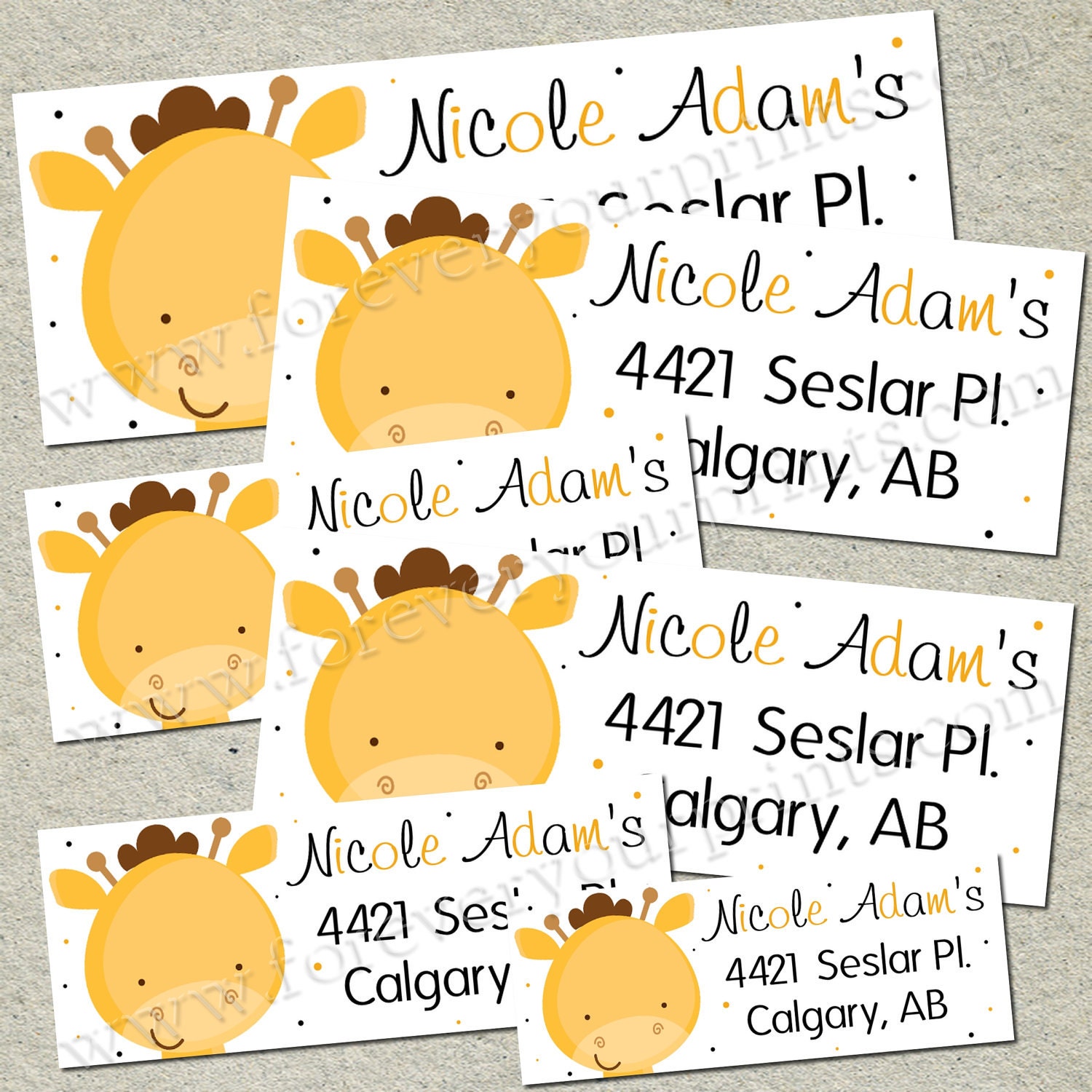 Giraffe Return Address Label - DIY - Print Unlimited Copies
