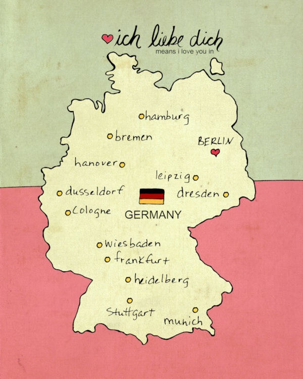I Love You in Germany 8x10 / German Map, Giclee, Modern Baby Nursery Decor, European Travel Theme, Digital Print, Oktoberfest, Deutschland