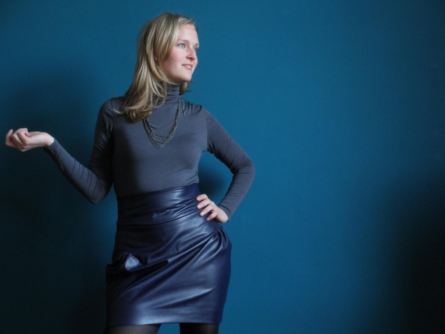 tulip skirt royal blue fake leather