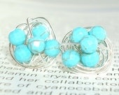 The Harbour Series- American Synthetic Turquoise Beads- Wire Wrapped Stud earrings