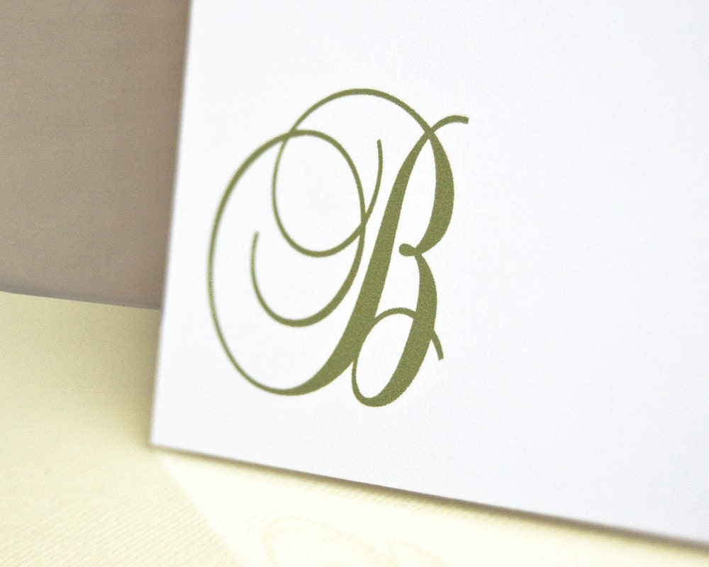 Monogrammed Stationery Set with Script Initial / Elegant Custom Stationary Note Cards