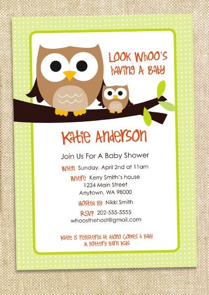 Owl Baby shower invitation - set of 12 Il_170x135
