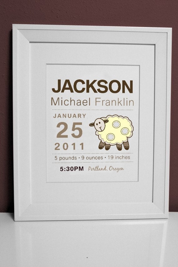 8 x 10 - Custom Birth Announcement Print - Sheep Wall art Il_570xn