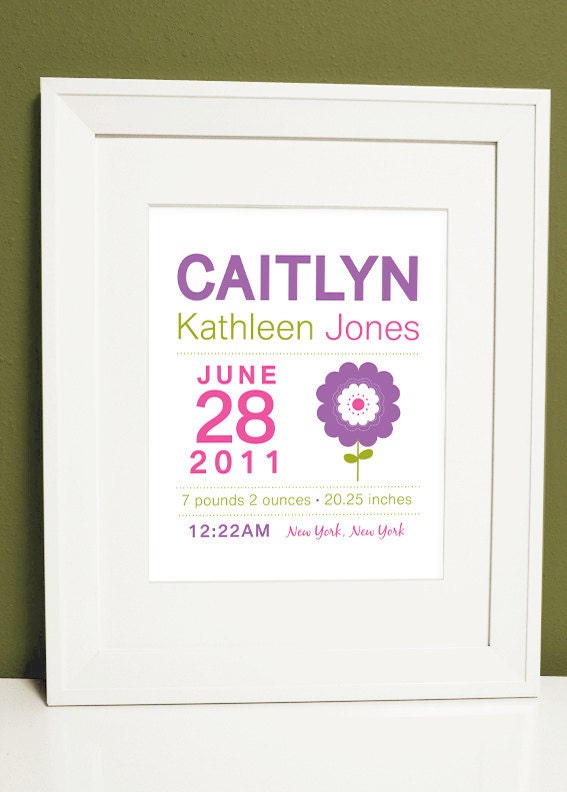 Custom Birth Announcement Print - 8x10 Flower Wall art Il_570xn