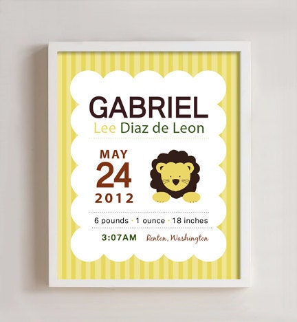 Personalized Birth print LION wall art - 8x10 print Il_570xn