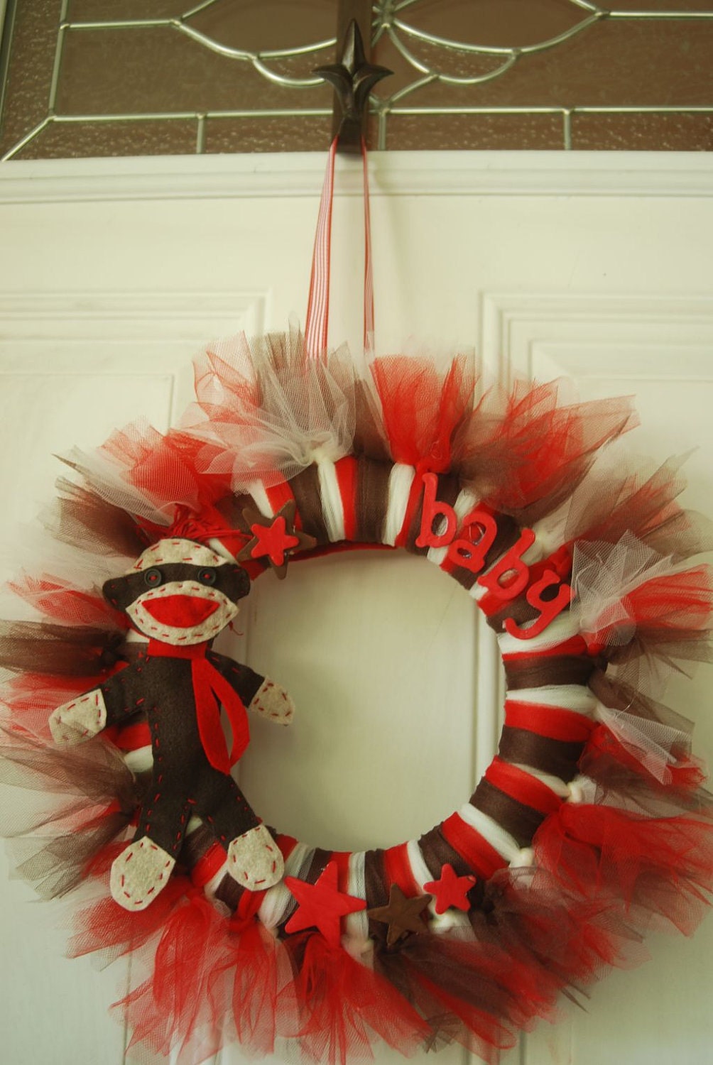 Sock Monkey Tu-Tu Wreath - Can be custom made with different name