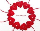 10 Little Tiny CROCHET HEARTS in Red great for Decorations, Ornaments, Embellishments as Gift Tags