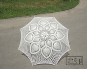 48" Ecru Ivory Lace Crochet Flower UMBRELLA PARASOL, Summer Wedding - Made to order