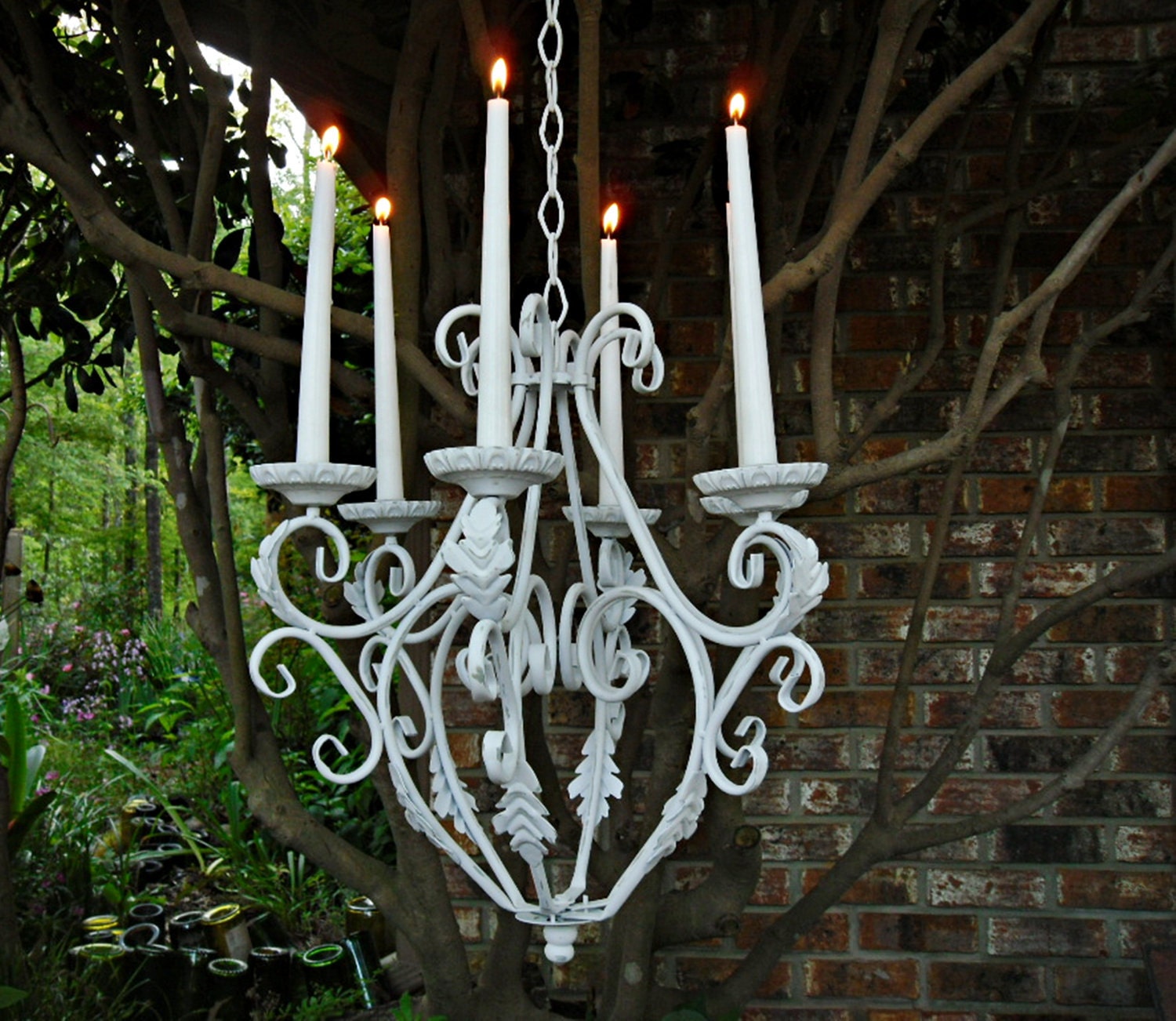 Chandelier/Hanging Light/Wedding Candle Chandelier/Cottage Chic / Shabby Chic Decor