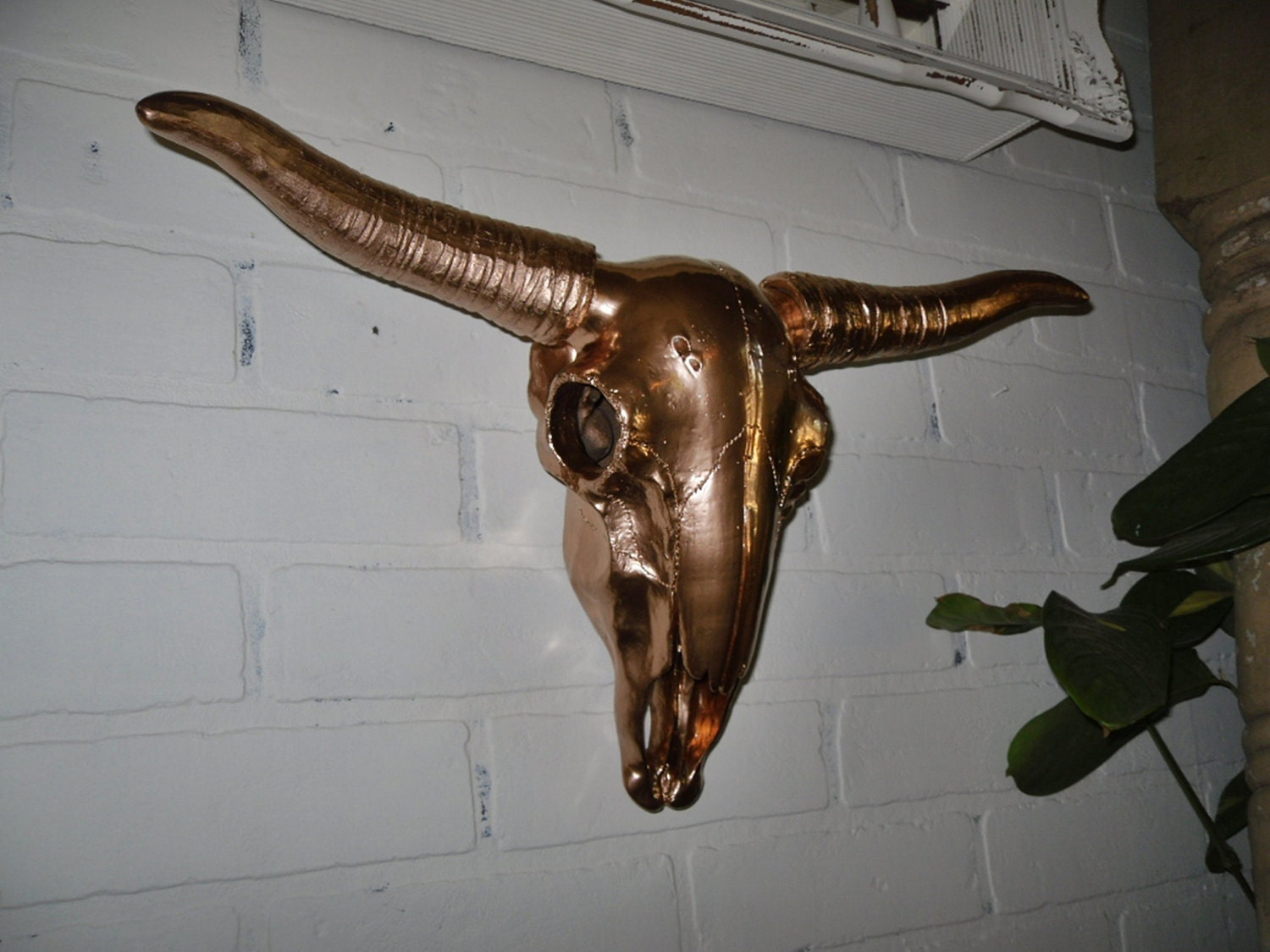 Faux taxidermy / Wall Mount Skull / Copper Long Horn Skull with Horns