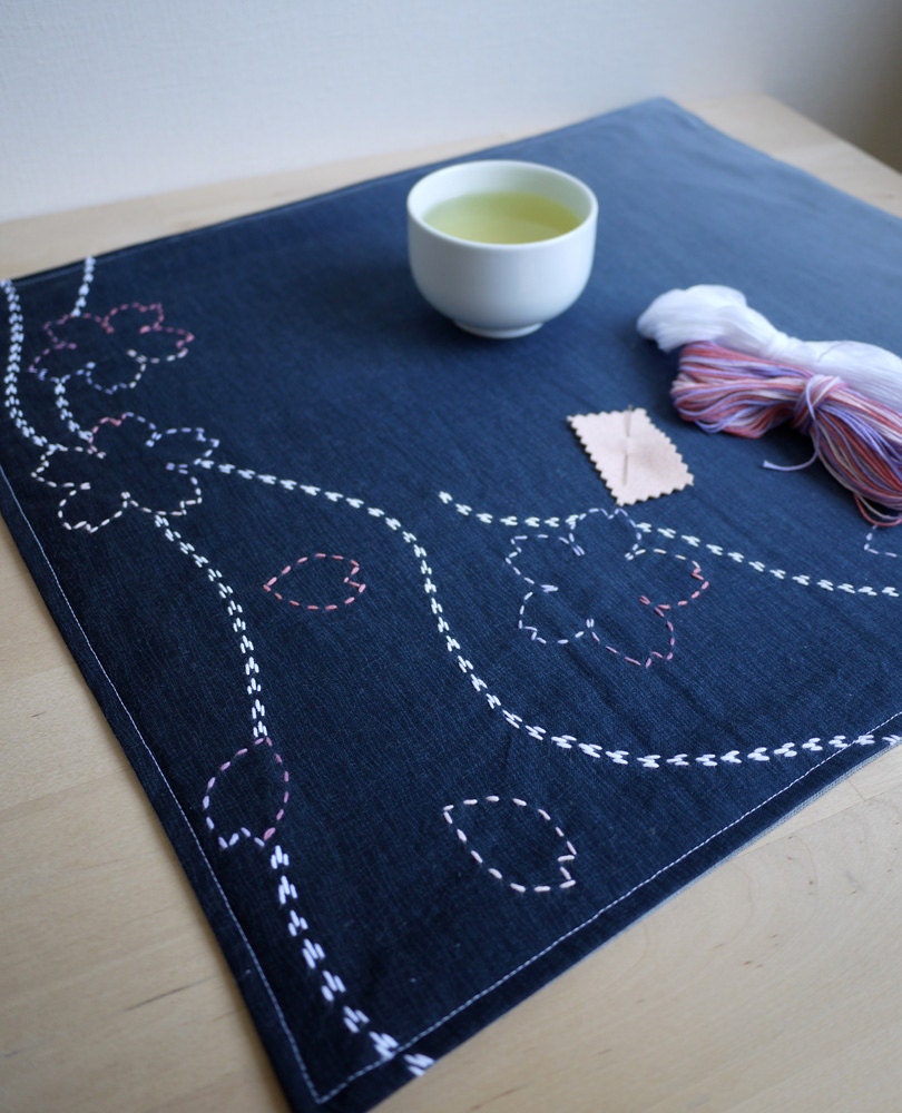DIY Kit Sashiko Embroidery: Spring Hanami Placemat